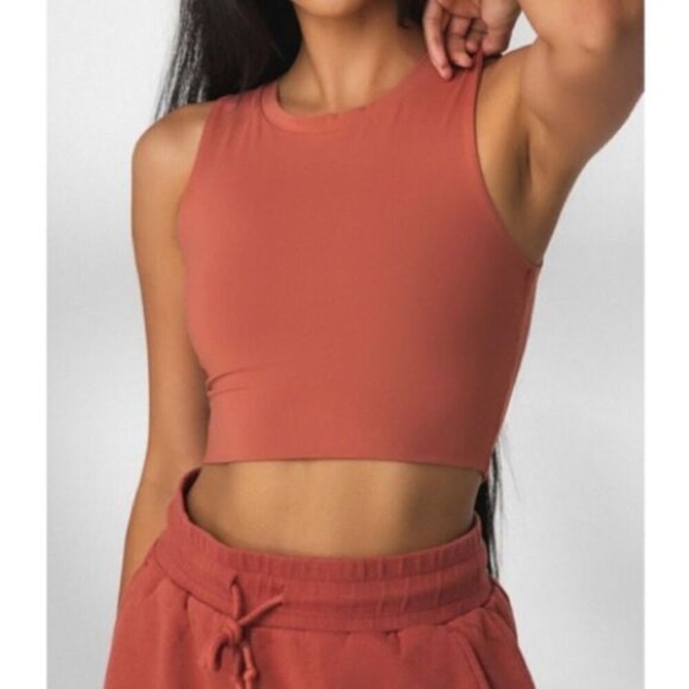 Vitality Women’s L The Allora Tank Sunstone Rust Fitted Athletic Crop‎ New